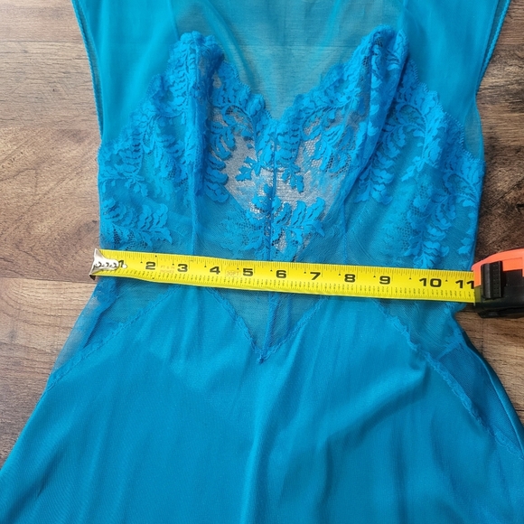 Vintage Val Mode Blue Mesh Lace Sheer Maxi Slip Nightgown Size Medium - Picture 5 of 8